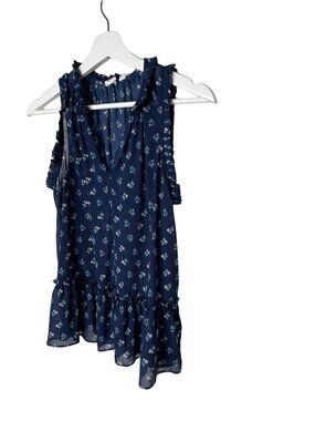 Gap Floral Ruffle Peplum Tank Top Blue White Small Sleeveless Blouse